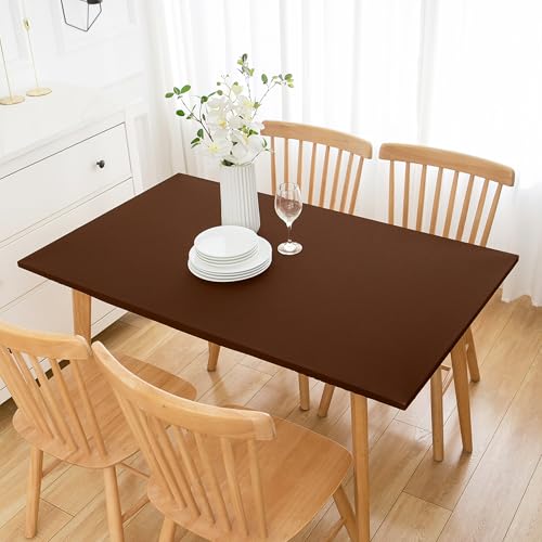 Wolkemer Rectangular Fitted Spandex Tablecloth Brown Elastic Edge Table Cover for Dining Room Wedding Party Picnic 42 x 72 Inch