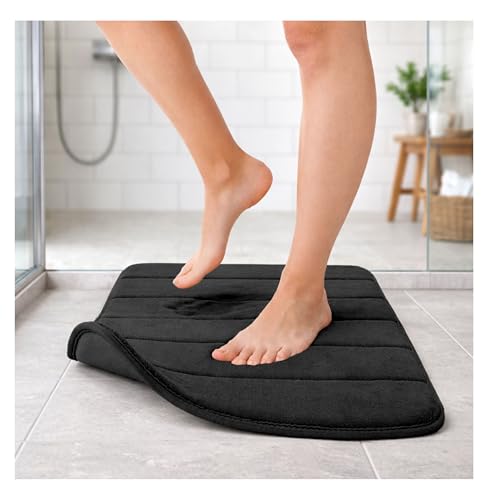 TATAY Bath Mat Nuvola, 100% Microfiber, Non-slip, Absorbent, Quick Dry, Soft Touch, Memory Effect, Washable, Black. Measures 40 x 60 cm