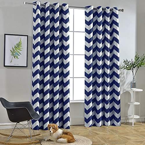 Melodieux Chevron Room Darkening Blackout Grommet Top Curtains, 52 by 63 Inch, Navy (1 Panel)