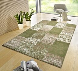 Hanse Home Gloria Rug 80 x 150 cm - Living Room Rug Multicoloured Modern Velour Rug Bedroom Rug for Hallway, Dining Room, Bedroom, Children's Room, Living Room, Kitchen - Green Cream
