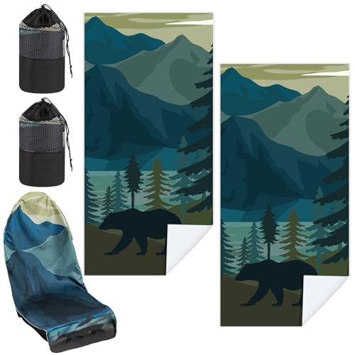 Hahafelt 2 Pack Car Seat Towel Cover with Storage Bag, 63 x 32 Inch Universal Non Slip Waterproof Sweat Protector for Car, Gym Workout Swimming Running, Machine Washable (Grizzly Guide)
