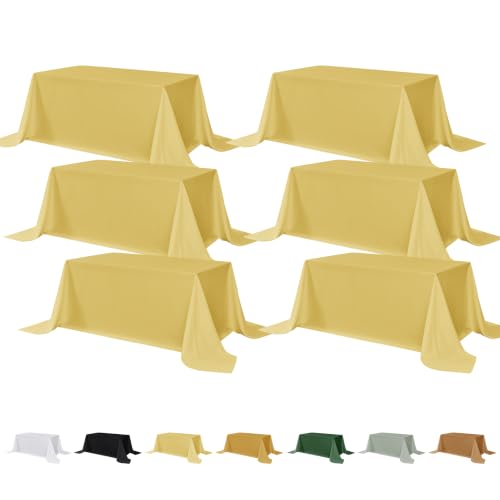 Fitable 6 Pack Yellow Tablecloths for Rectangle Tables, 90 x 156 Inch - Wrinkle & Stain Resistant, Washable Polyester Fabric Cloth Cover, For Wedding, Party, Banquet, Formal Events