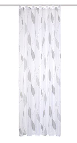 HOMEbasics 49462 Paolo Tab-Top Curtain Transparent Printed (Stone, 175 x 140 cm)