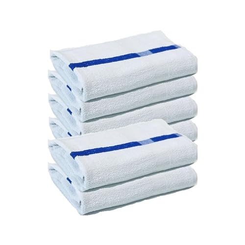 "Towels N More 6 Pieces 24""x48"" 100% Cotton Bath Towels with Blue Center Stripe (24""x48"")"