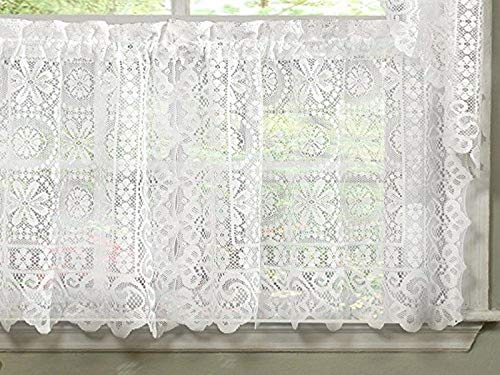 "Sweet Home Collection Old World Style Floral Heavy Lace Kitchen Curtain, 36"" Tier, Hopewell White"