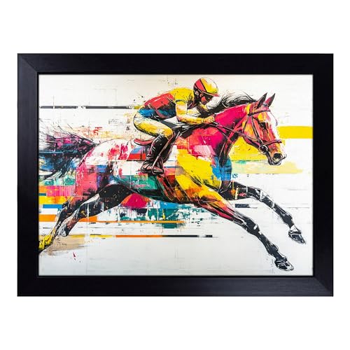 Lap Tray with Bean Bag Cushion, Abstract Horse - Handmade in the UK, Raised Wooden Edge, Padded Cushion, Heat-Resistant Wipe-Clean Surface, for Meals, Laptops and Crafts