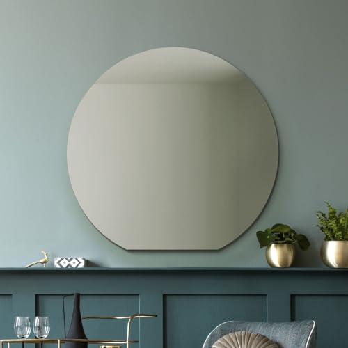 "MirrorOutlet The Circulus - Frameless Flat Bottom Framed Mantle/Wall Mirror 34"" X 32 (85CM X 80CM) New & Featuring Silvered Mirror Glass with Black Backing."
