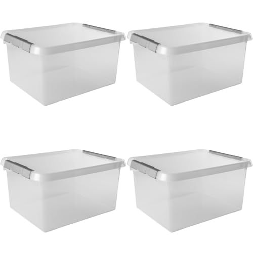 Sunware Comfort Line Storage Box 22L 40 x 30 x 26 cm Set of 4 Plastic Storage Box with Lid, Suitable for Clothing, Toys, DIY Equipment and More
