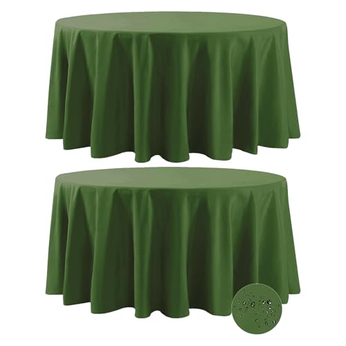 Fokitut 2 Pack Waterproof Round Tablecloth, 120 Inch, Stain Resistant and Wrinkle Polyester Table Cloth, Fabric Table Cover for Kitchen Dining, Wedding, Party, Holiday Dinner-Willow