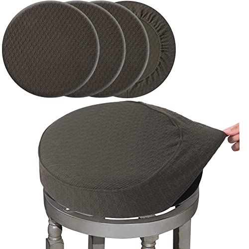 "BUYUE 4 Pcs Dia.16-18"" Round Bar Stool Covers Stretchy Washable for Upholstered Chairs, Jacquard Dustproof Stool Seat Slipcover, L-Brown-Set of 4"