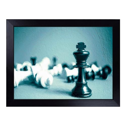 Lap Tray with Bean Bag Cushion, A Chess Battle Art - Handmade in the UK, Raised Wooden Edge, Padded Cushion, Heat-Resistant Wipe-Clean Surface, for Meals, Laptops and Crafts