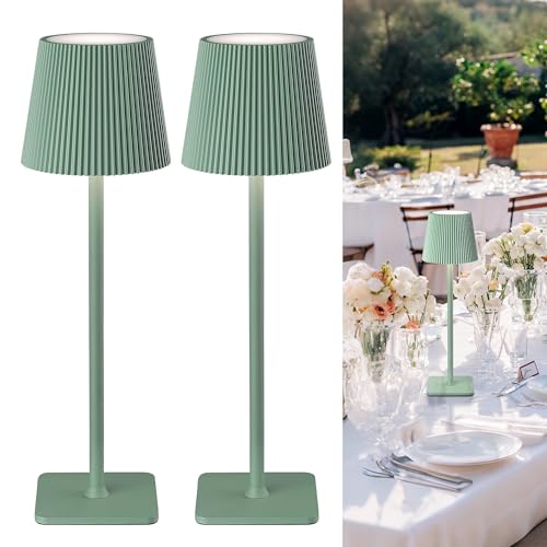 LuminexDesigns Rechargeable Table Lamp Set of 2 LED Cordless Lamps – 5200mAh Battery, Stepless Dimming, 3 Colour Temperatures, IP54 Water-Resistant, for Indoor & Outdoor Use – Green