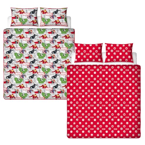 Disney Official Marvel Avengers Double Kids Duvet Cover Set - Reversible 2 Sided Bedding Including Matching Pillow Cases - Heroes Design - Double Duvet Cover - Polycotton