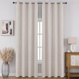 CUCRAF 100% Total Blackout Curtains 72 Length for Window Treatment,Faux Linen Thermal Insulated Grommet Drapes for Bedroom/Living Room,Set of 2 Curtain Panels(Off White, 52 x 72 inches)