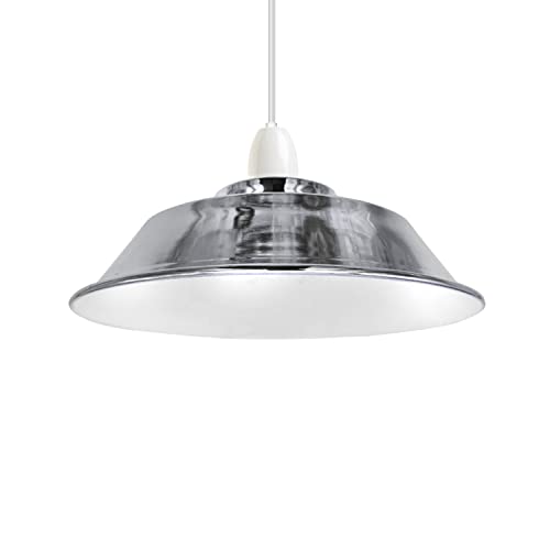 Farmhouse Metal Lamp Shade Open Style Lamp Guard Hanging Pendant Light 22CM Round Shade Hanging Light Fixture Ceiling Light Shade Perfect DIY Lamp Shade Replacement Accessories (Chrome)