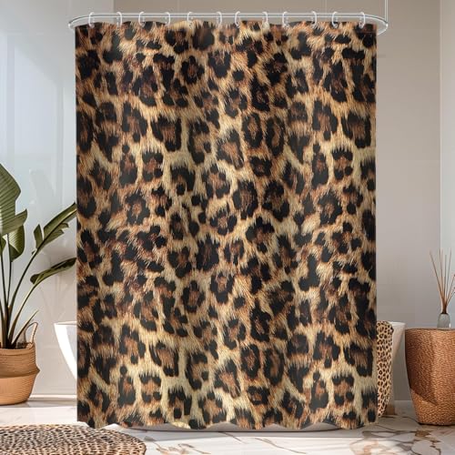 Cheetah Print Shower Curtain Set 48x72 Bathroom Decor Retro Leopard Black - Small Stall Wild Brown Safari Panthera Wildlife Tiger Panther Fur Bathroom Curtain Set Waterproof Polyester Fabric with Hooks