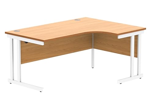 Office Hippo Essentials Right Corner Desks, Home Writing Computer Desk Office Desk For Work Place Or Home, Home Office Radial Desk With Cable Port Management, White Frame, Norwegian Beech, 160 x120cm