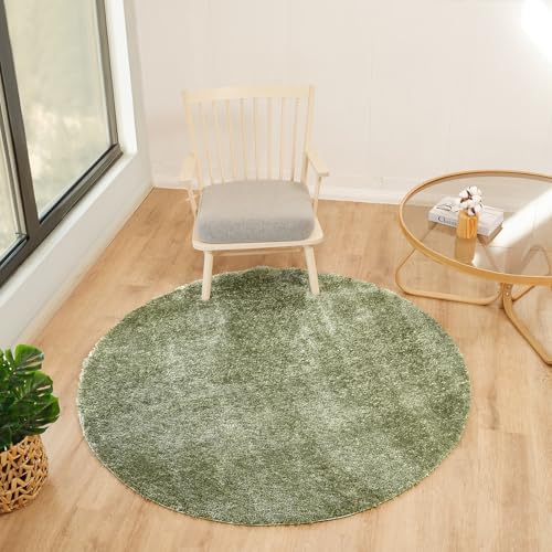 Livabliss Shaggy Rug Shaggy Rug - Modern Berber Rug Living Room 120x120 cm, Soft Shaggy Rugs for Bedroom - Neutral Boho Fluffy Rug, Easy Care Plush Thick Pile - Round Rug, Sage Rug