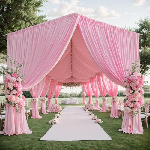 4 Panels 5x20ft Pink Ceiling Drapes for Wedding Parties, Wrinkle Free Thick Polyester 20ft Extra Long Wedding Draping Pink Ceiling Curtains Arch Drapery for Birthday Party Canopy Tent Decor