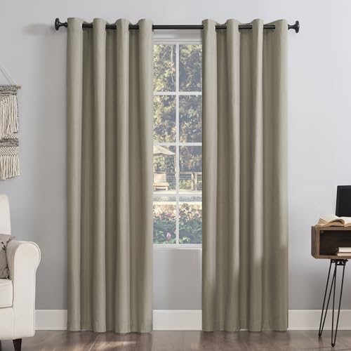 "Sun Zero Columbia 2-Pack Thermal Energy Saving 100% Blackout Grommet Curtain Panel Pair, 50"" x 95"", Stone"