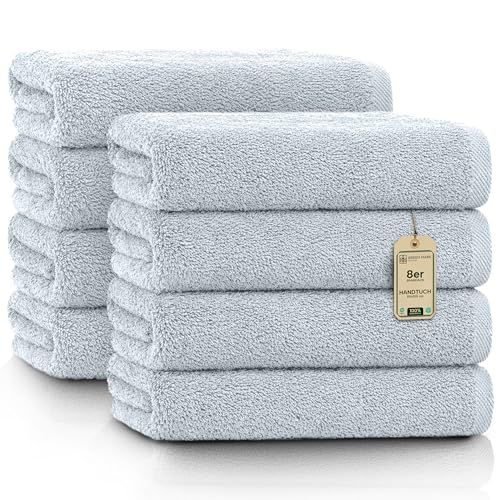 NatureMark Hand Towels - Set of 8-100% Cotton, Soft & Absorbent, Premium Quality for Bathroom, Spa and Fitness, 50 × 100 cm, Spring Blue