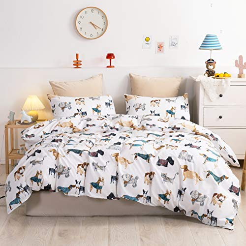 Ivellow Boys and Girls Cotton Duvet Cover, 100% Cotton Animals Duvet Cover Sets, 3 Pieces (1 Duvet Cover with 2 Pillowcases) Soft Breathable Kids Bedding, Queen Size(90???x 90???), Animals Printed