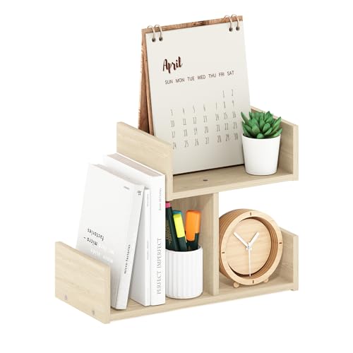 Furinno Desktop Storage Organizer, Engineered Wood, Bauhaus Oak, 3 compartments