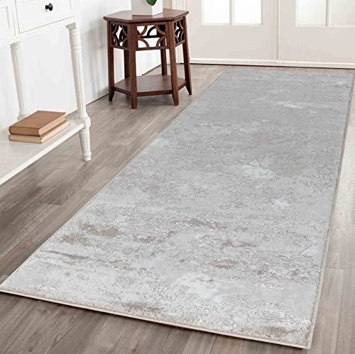 Serdim Rugs Serenity Modern Abstract Sprayed Grunge Textured Contemporary Runner Area Rugs, Stone, 60 x 220cm