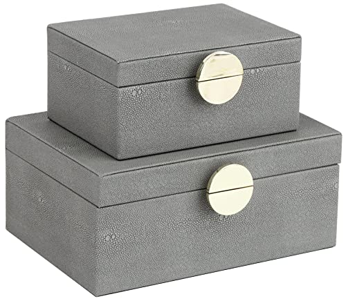 HofferRuffer Faux Leather Jewelry Boxes, Decorative Boxes Storage Accessory Organizer with Gold Hardware Decor, Classic Vegan Leather Set of 2 Pieces (Dark Grey)