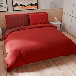 PETTI Artigiani Italiani - Double Duvet Cover Set 240 x 220 cm (2 Pillowcases 63 x 63 cm Included), Soft Microfibre Duvet Cover Set, Plain Red, Burgundy