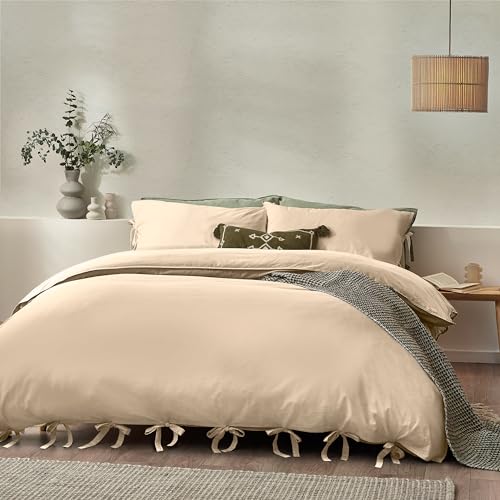Yard Mallow Bow Tie 100% Cotton Duvet Cover Set - Single - Linen