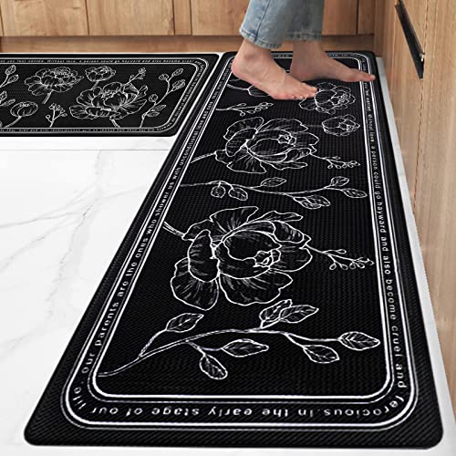 "ROTTOGOON Kitchen Floor Mat Set of 2, Cushioned Anti Fatigue Kitchen Mat 17""x47""+17""x29"", Non-Slip Waterproof Kitchen Rug, Premium PVC Comfort Kitchen Mats and Rugs for Kitchen, Office, Home, Laundry"