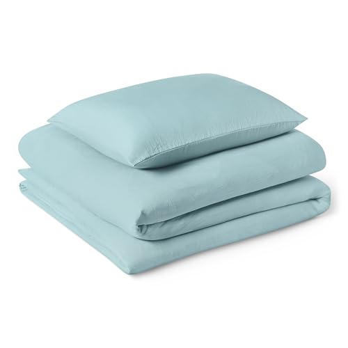 Amazon Basics 2-Piece Brushed Microfibre Single Duvet Cover Set, Extra Soft Bedding, Relaxed Lived-In Look with Natural Creases, No Ironing Required, 135 x 200 cm & 1 Pillowcase 50 x 80 cm, Blue