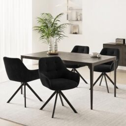 COLAMY 360° Swivel Dining Chairs Set of 4 with Sturdy Metal Base – Luxury Velvet Upholstered Kitchen Chairs with Thick Padded Seat, Button-Tufted Backrest for Home, Dining Room, or Café,Black