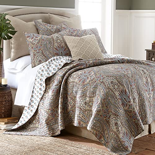 Levtex Home - Kasey Quilt Set - King/Cal King Quilt (106x92in.) + Two King Pillow Shams (36x20in.) - Paisley - Red, Blue, Beige, Yellow, Black, and White - Reversible - Cotton Fabric