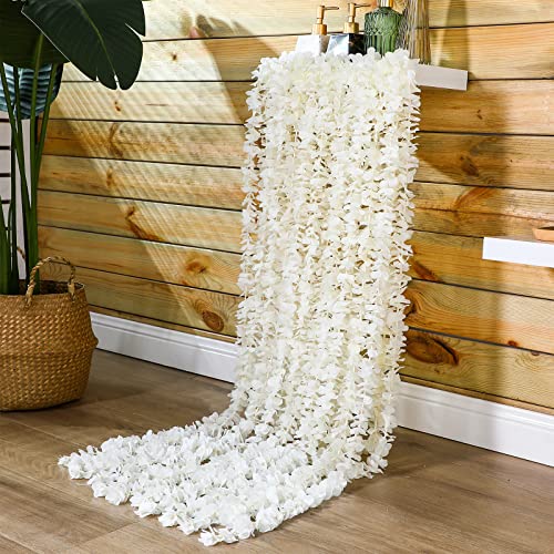 Janinka 6.5 Feet Wisteria Garland Flower Garlands Faux Wall Flowers Vine Flower Backdrop Flowers Hanging for Wall Arch Garden Home Wedding Decor (Milky White, 60 Packs)