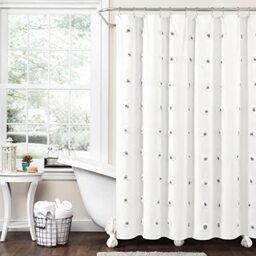 "Lush Decor Boho Circle Tufted Yarn Dyed Eco-Friendly Recycled Cotton Shower Curtain, 72"" x 72"", Gray"