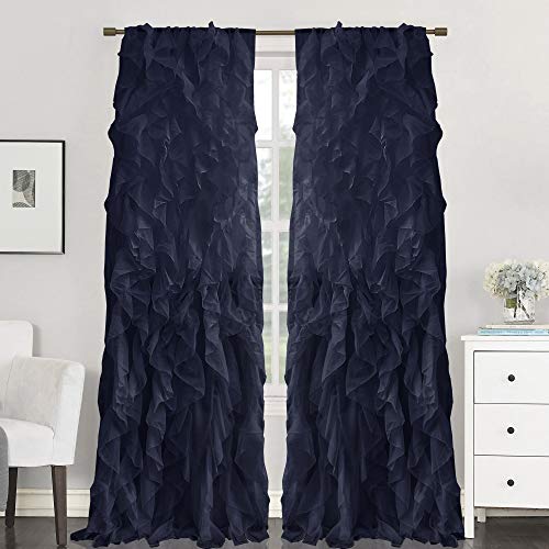"Sweet Home Collection 2 x 84"" x 50"" (213cm x 127cm) Voile Vertical Gathered Voile Curtain Panel. Shabby Chic 84"" x 50"" Navy"