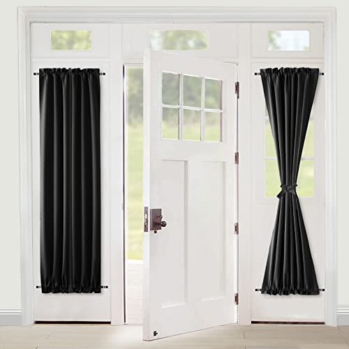 XWZO Door Curtains for Window, Thermal and Room Darkening for French Door, Rod Pocket Blackout Curtains for Kitchen, 25 x 72 Inches Long, Black, 1 Panel