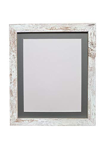 FRAMES BY POST H7 Picture Photo Frame, Distressed White Dark Grey Mount, 8 x 6 Image Size 6 x 4 Inch