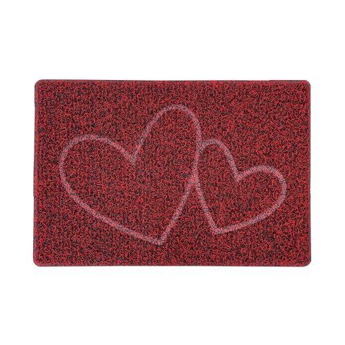 Nicoman DOUBLE HEART Embossed Shape Door Mat-Trapper Jet-Washable Doormat-(Use Indoor or Sheltered Outdoor), Small (60x40cm), Red with Black