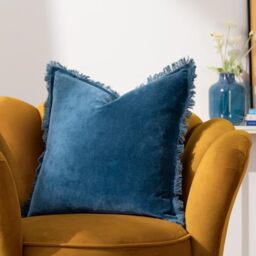 furn. Gracie Velvet Fringed Cushion Cover, 45 x 45 cm (Pack of 1), Ink Blue