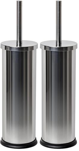 TATAY Toilet Brush - Stainless Steel - Satin Metal Finish - Inner Plastic Bucket Included - Modern & Easy-to-Clean Design - Maintains Bathroom Hygiene - Brush with Holder - 9 x 9 x 37 cm (Pack of 2)