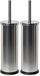 TATAY Toilet Brush - Stainless Steel - Satin Metal Finish - Inner Plastic Bucket Included - Modern & Easy-to-Clean Design - Maintains Bathroom Hygiene - Brush with Holder - 9 x 9 x 37 cm (Pack of 2)