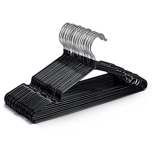 KEPLIN 20 Pack Premium Rubber Coated Metal Hangers - Heavy Duty - Space Saving Organiser Clothes Hangers For Wardrobes Coat Rack Rails (Black)