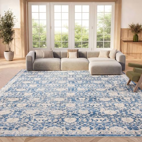 SAFAVIEH Traditional Rug for Living Room, Dining Room, Bedroom - Brentwood Collection, Short Pile, in Navy and CREME, 183 X 274 cm
