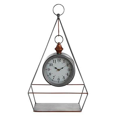 Premier Housewares Small Antique Desk Clock With Pendulum/Wireframe Table Clocks Silver Finish With Copper Detail Clocks For Living Room Tables/Bedroom/Kitchen Table 26 x 64 x 34