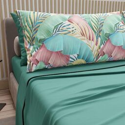 PETTI Artigiani Italiani - Cotton Sheets with Pillowcases in Digital Print, for Single Bed, Complete Top and Bottom Sheet with Corners, Teal, 100% Made in Italy