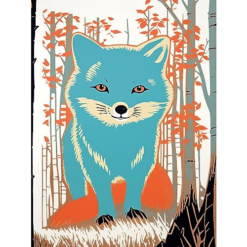 Artery8 Cute Blue Fox Forest Glade Landscape Bright Woodland Baby Animal Kids Bedroom Extra Large XL Wall Art Poster Print