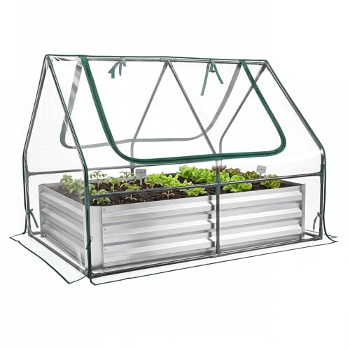 GiantexUK Raised Garden Bed with Greenhouse (Clear PVC Cover, 127x97x93cm)